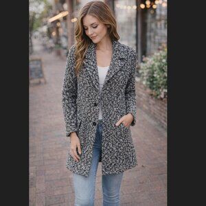 Lucky Brand Black & White Marled Knit Button-Up Cardigan Coat